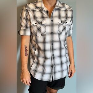 Helix Black and White Casual Button Down Shirt
